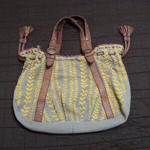 Lucky Penny Anthropologie Purse Handbag Tote Hobo Boho Bohemian Yellow Gray
